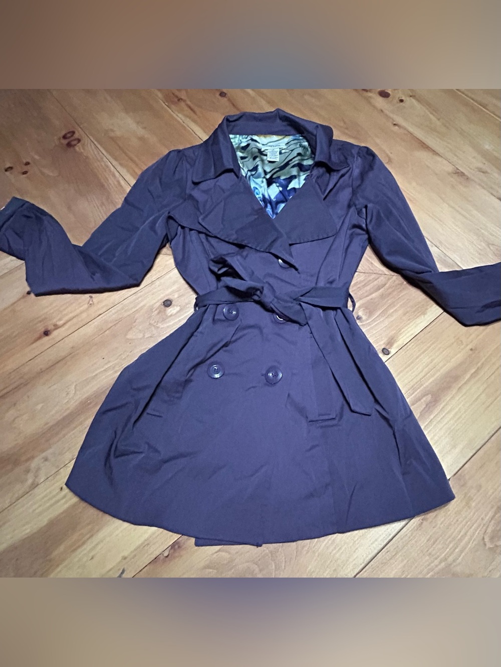 Vertigo Paris Purple Double-Breasted Trench Coat with Belt